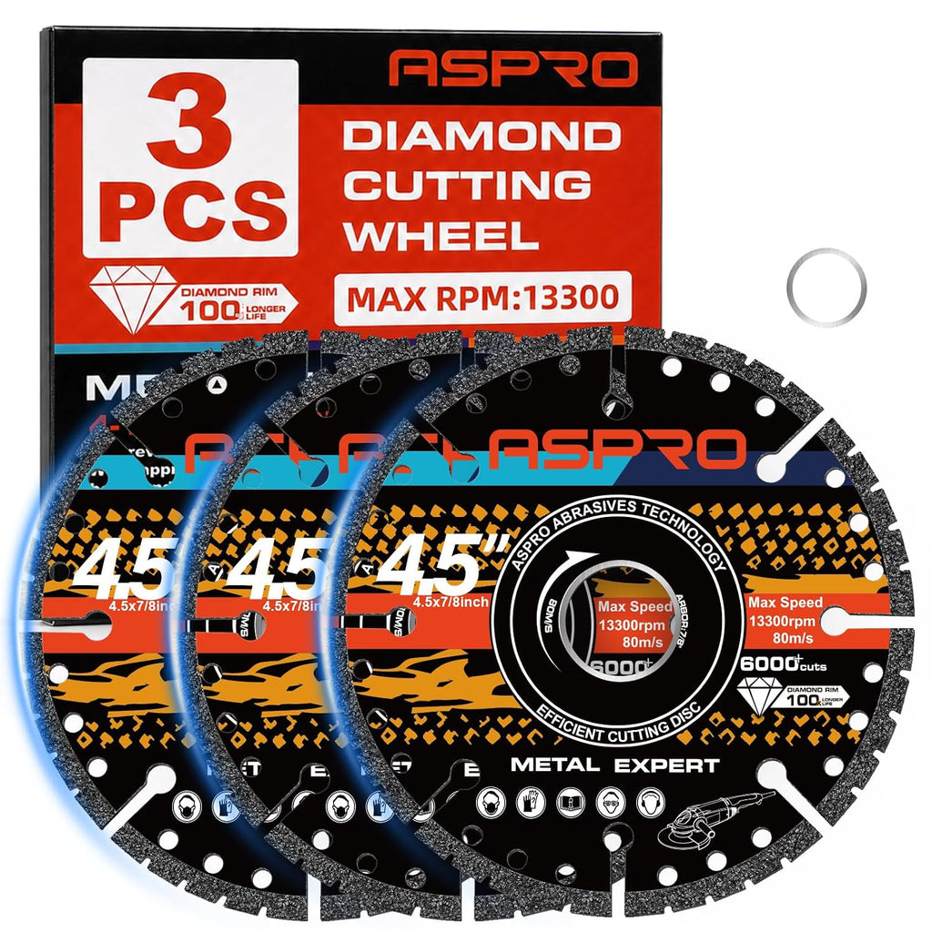 4 1/2 Diamond Cut Off Wheels for Metal, 6000+ Cuts for Angel Grinder, 3 PCS