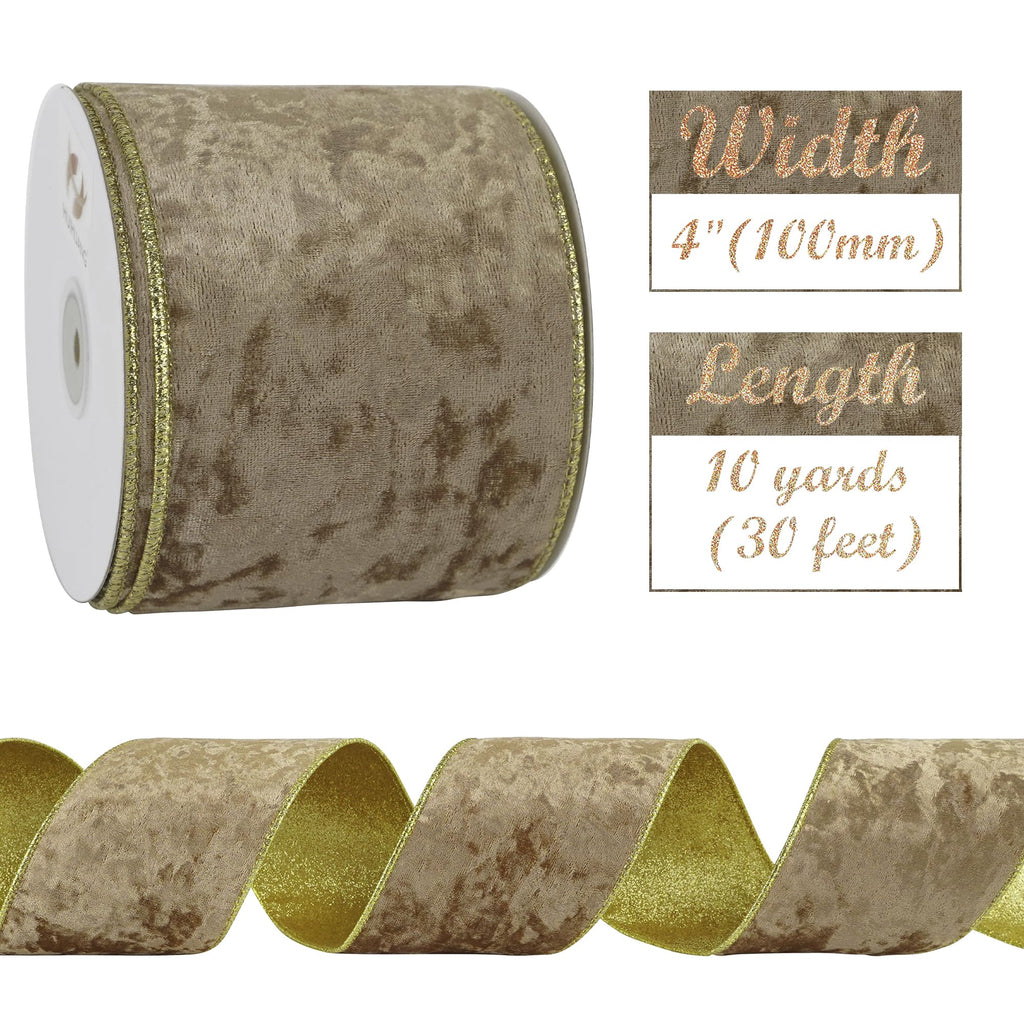 Camel Velvet Wired Ribbon 4 inch Khaki Velvet Ribbon