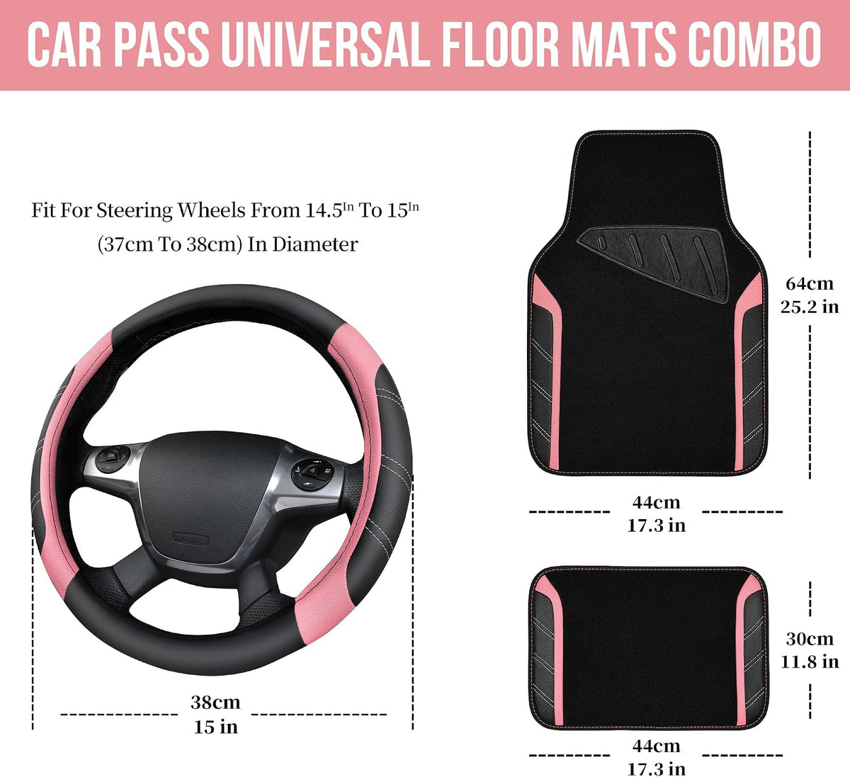 Microfiber Steering Wheel Cover and Waterproof Car Floor Mats,Leather Universal Car Combo Fit for 95%