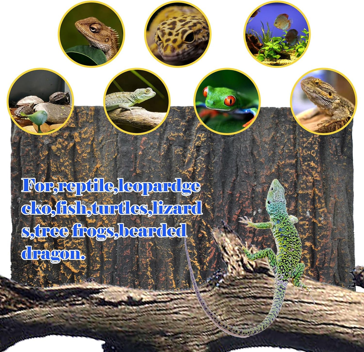 Reptile Terrarium Cork Background,17.72x11.02 Inches 3D Bearded Dragon Tank Backgrounds Wall Reptile Stereo Backdrop