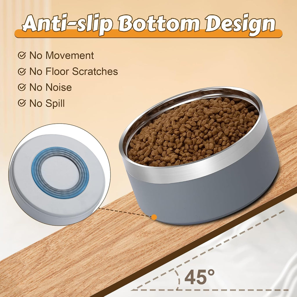 27oz Elevated Stainless Steel Dog Bowls Non-Slip Wooden Stand Grey