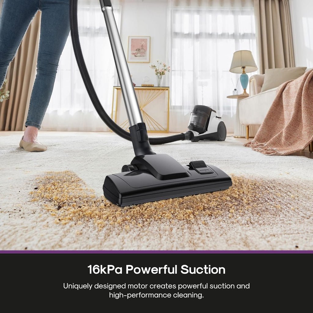 Bagless Canister Vacuum Cleaner, Household Vacuum for Home, White | NEN121WH WhirlWind, Lightweight, 1200W, ≤82 dBA.