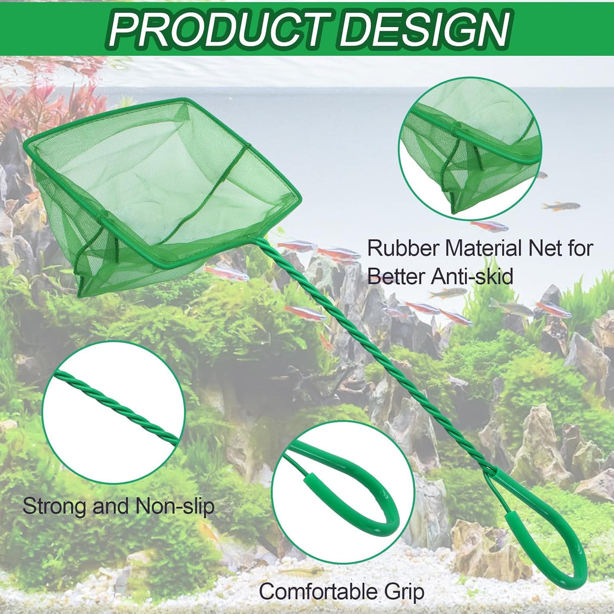 Aquarium Fish Net, 4 Pack, 4 Sizes (3in, 4in, 5in, 6in)