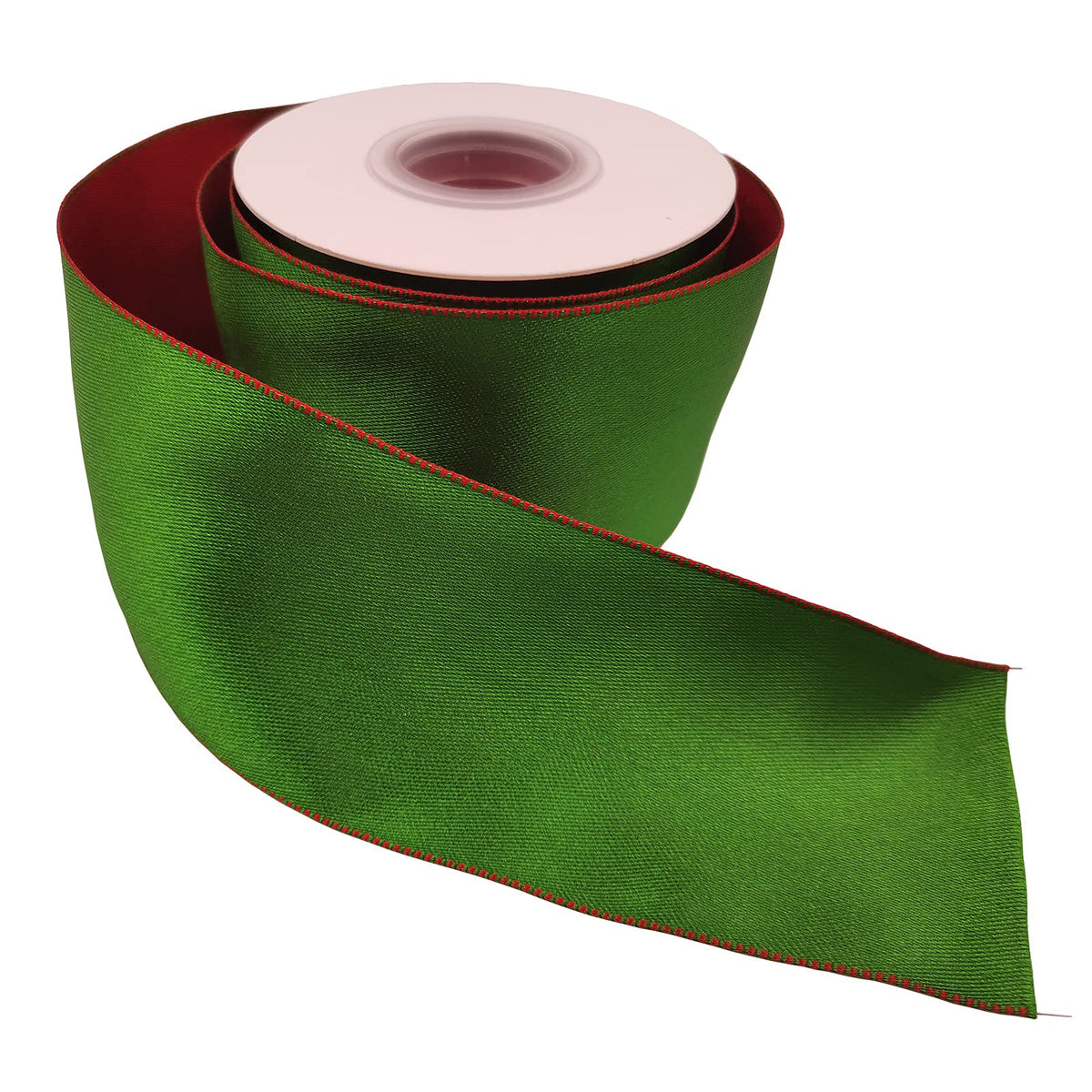 Wired Satin Ribbon Reversible Red Green for Christmas Decoration,Wreath Bow,Floral Craft,2-1/2 Inch X 10 Meters