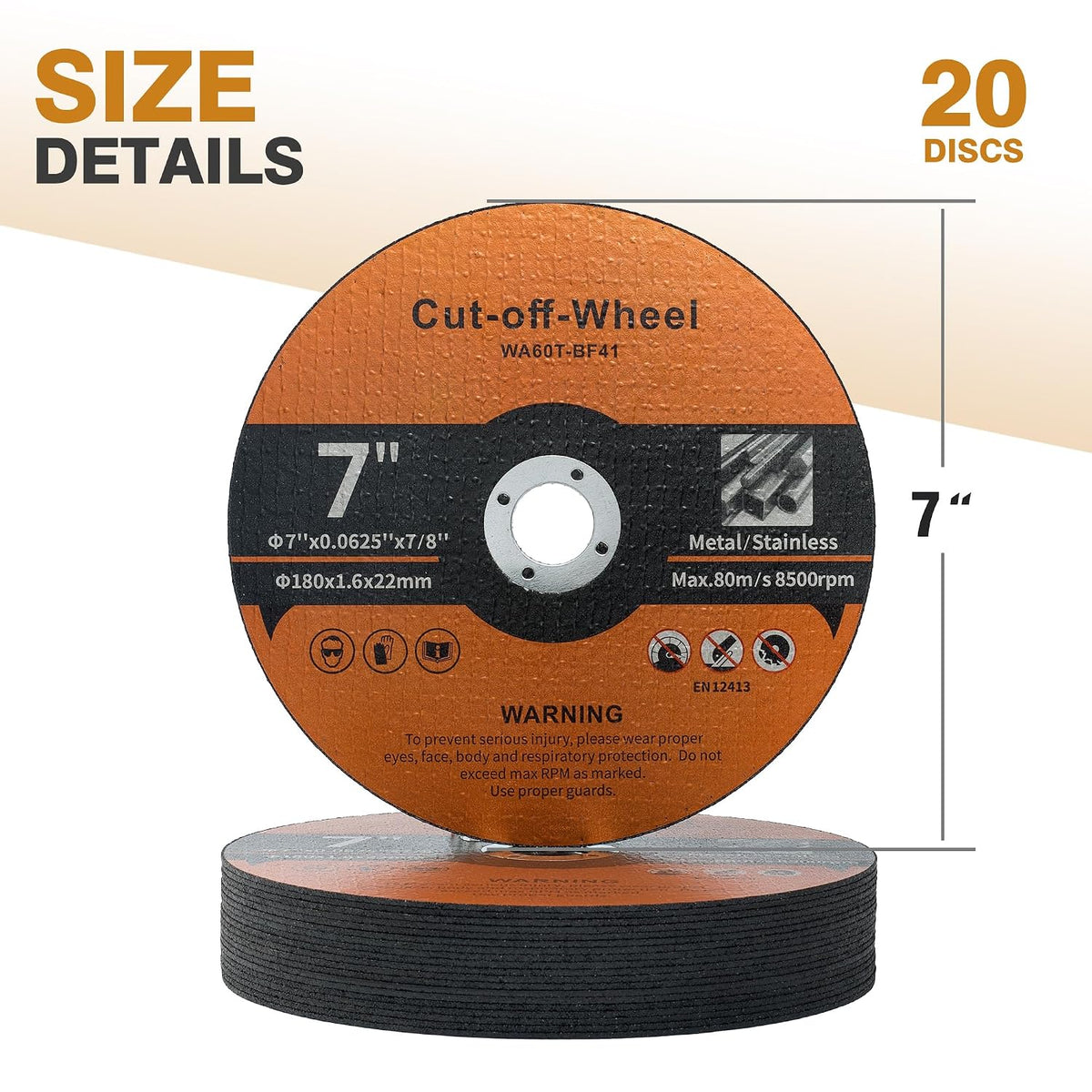 20 Pack Cut Off Wheels 7 Inch Cutting Wheel 7”x1/16”x7/8” Metal and Stainless Steel Cutting Disc Fit for Angle Grinder Aggressive Cutting disc for General Purpose Metal Cutting