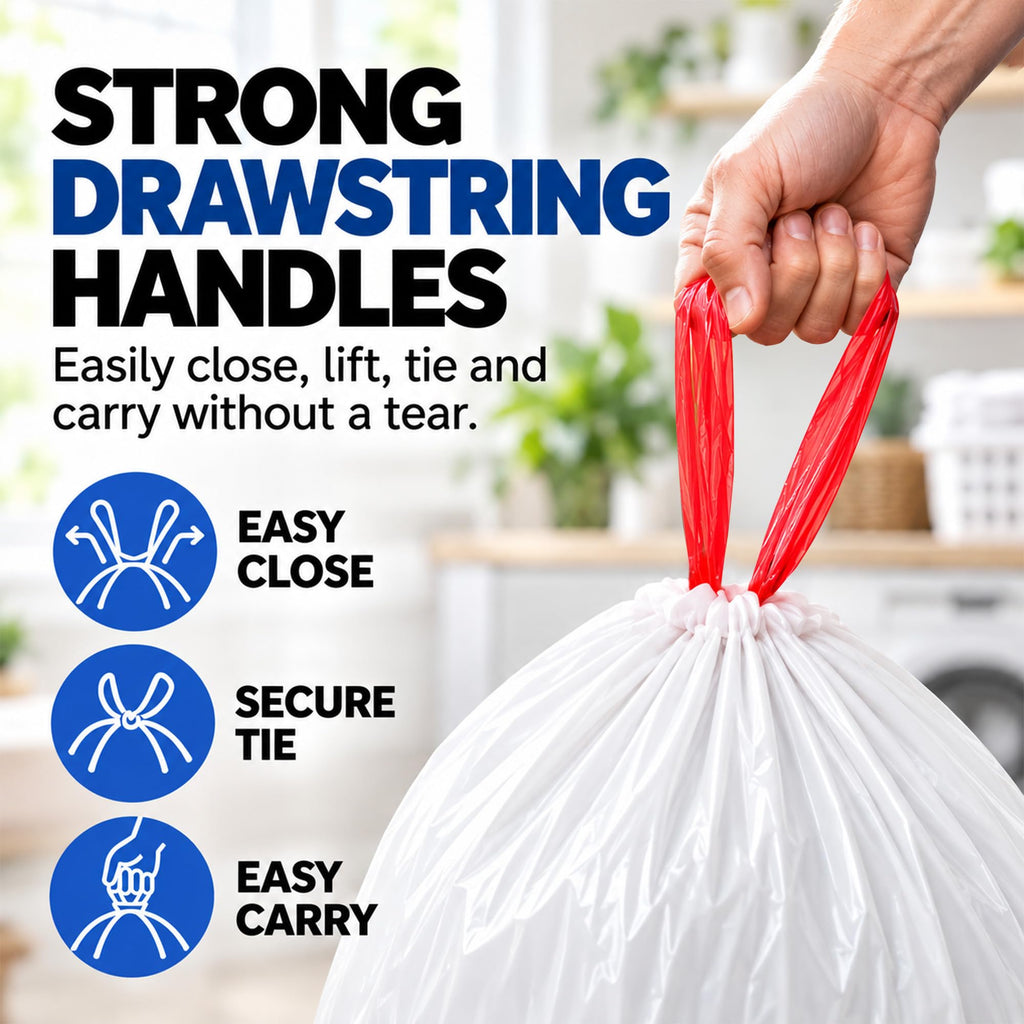 Tall Kitchen Drawstring Trash Bags 13 Gallon | 500 Count Bulk, White