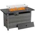 44" Fire Pit Table with Wind Guard for Outdoor, Auto-Ignition Propane Gas Firepits Rattan Rectangular Table for