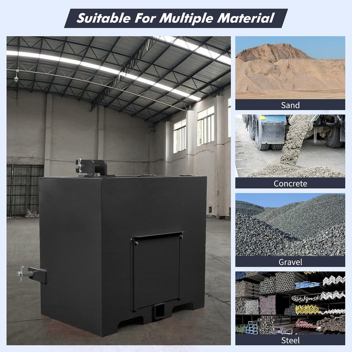 3 Point Ballast Box, 800lbs Capacity, Standard 2 inch Hitch Receiver,with 5cu.ft Volume, Heavy Duty Steel, Fits