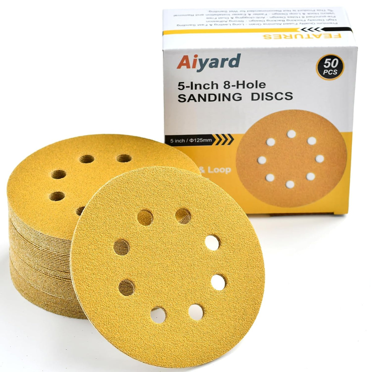 5-Inch 8-Hole Hook and Loop Sanding Discs 80-Grit, 50-Pack