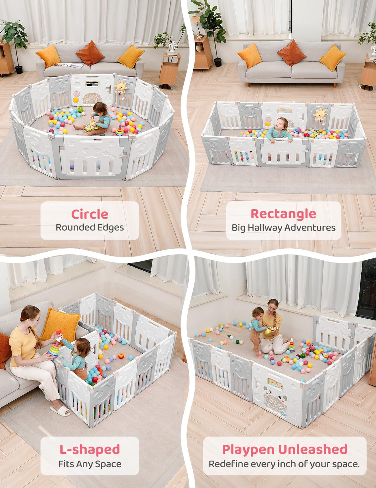 Modular Foldable Baby Playpen & Safety Activity Yard with Locking Walk-Through Gate for Infants & Toddlers
