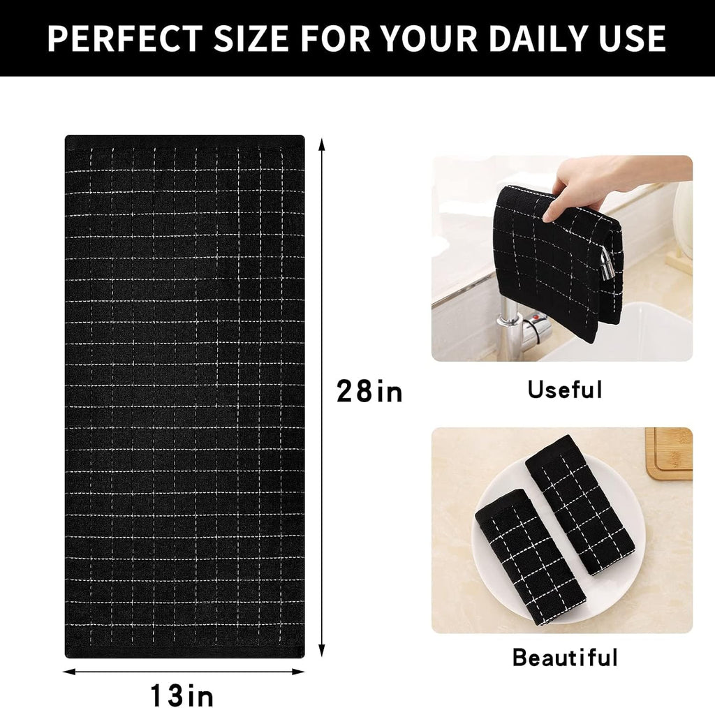 100% Cotton Terry Kitchen Towels, 2 Pack, Black | Ultra Soft and Absorbent Dish Towels for Kitchen, Suitable for