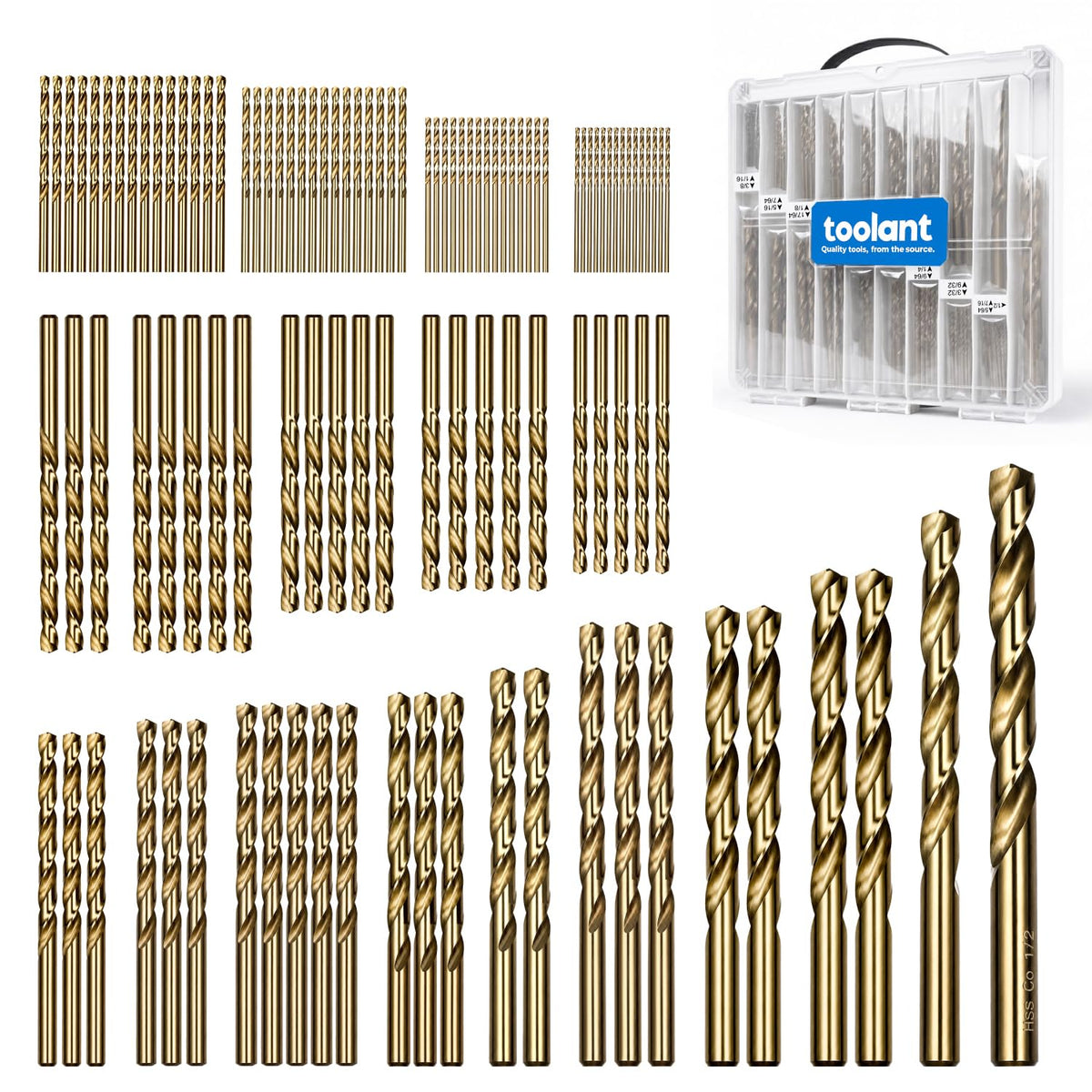 toolant 108Pcs Cobalt Drill Bit Set for Metal and Steel, 1/16"-1/2"