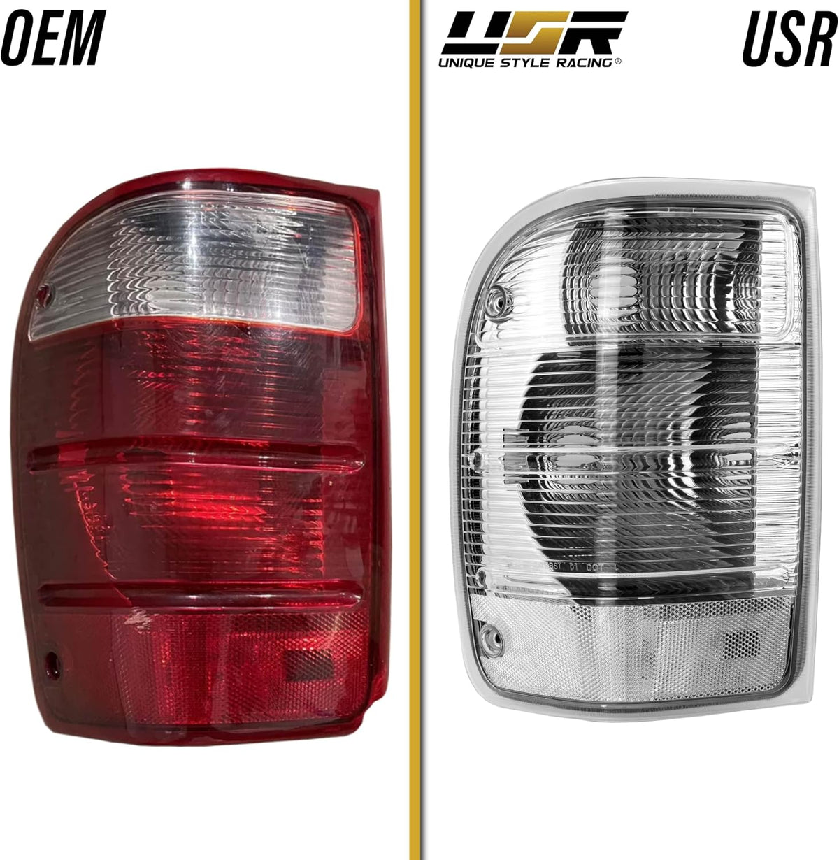 USR UNIQUE STYLE RACING 01-05 PJ PickUp Tail Light – Rear Lamps (Left + Right) Pair - Compatible with 2001-2005 Ford Ranger Pick Up Truck with Standard Bed - 3rd Gen (CLEAR LENS with COLOR BULBS)