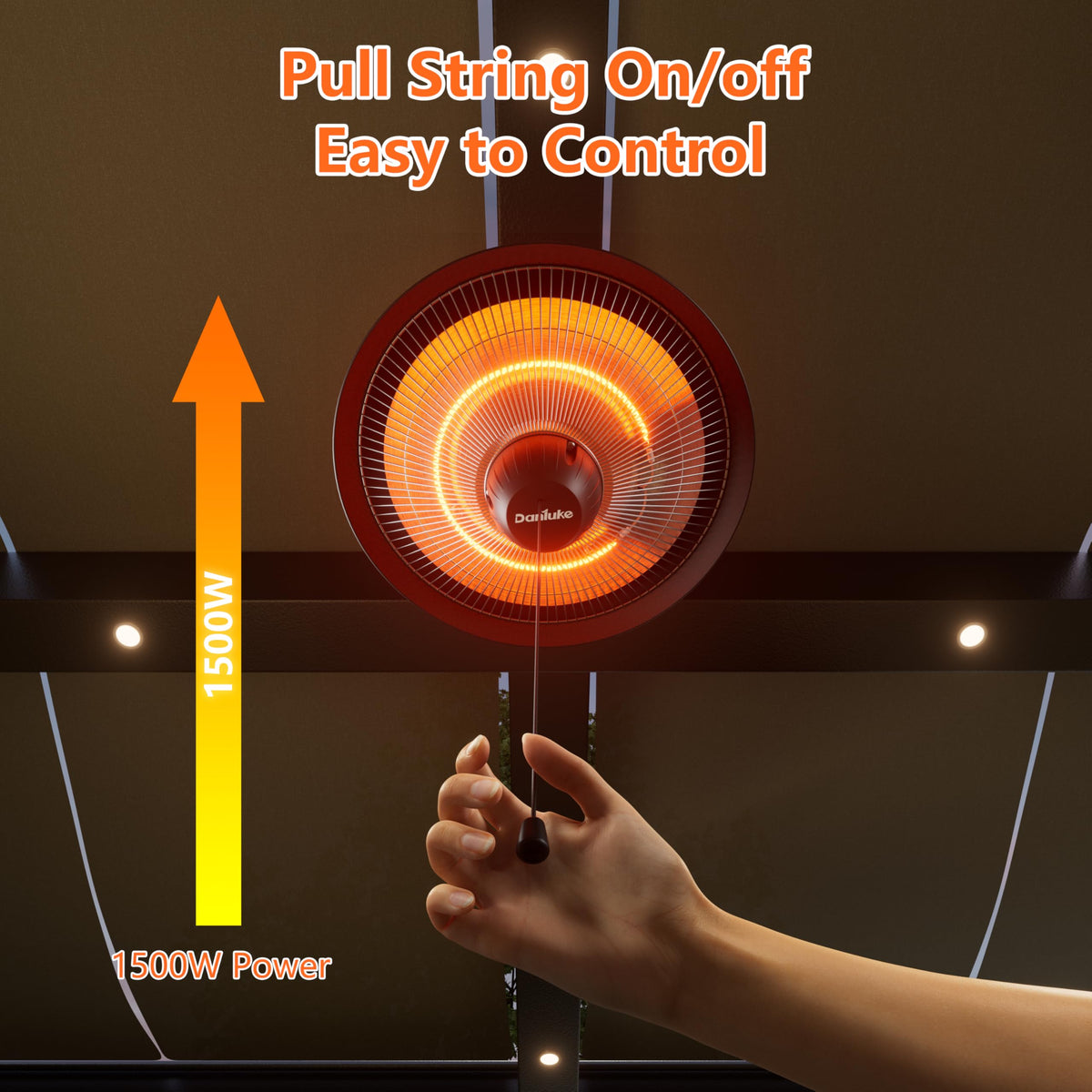 1500W Electric Patio Heater, Hanging Infrared Outdoor Heater with Carbon Fiber Heating, Waterproof Ceiling Mounted
