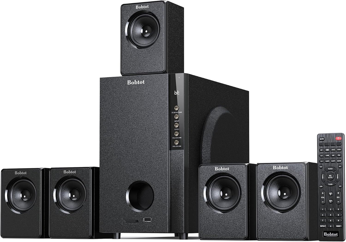 Home Theater Systems with 5.25 inch Subwoofer, 600 Watts Peak | 5.1 Wired Satellite Surround Sound Speakers, Deep