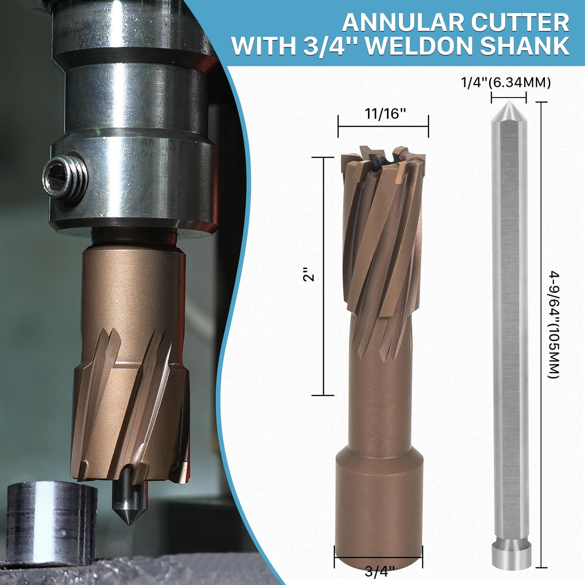 KEENTECH Carbide-Tipped Annular Cutter, 1-1/16" Diameter x 2" Depth