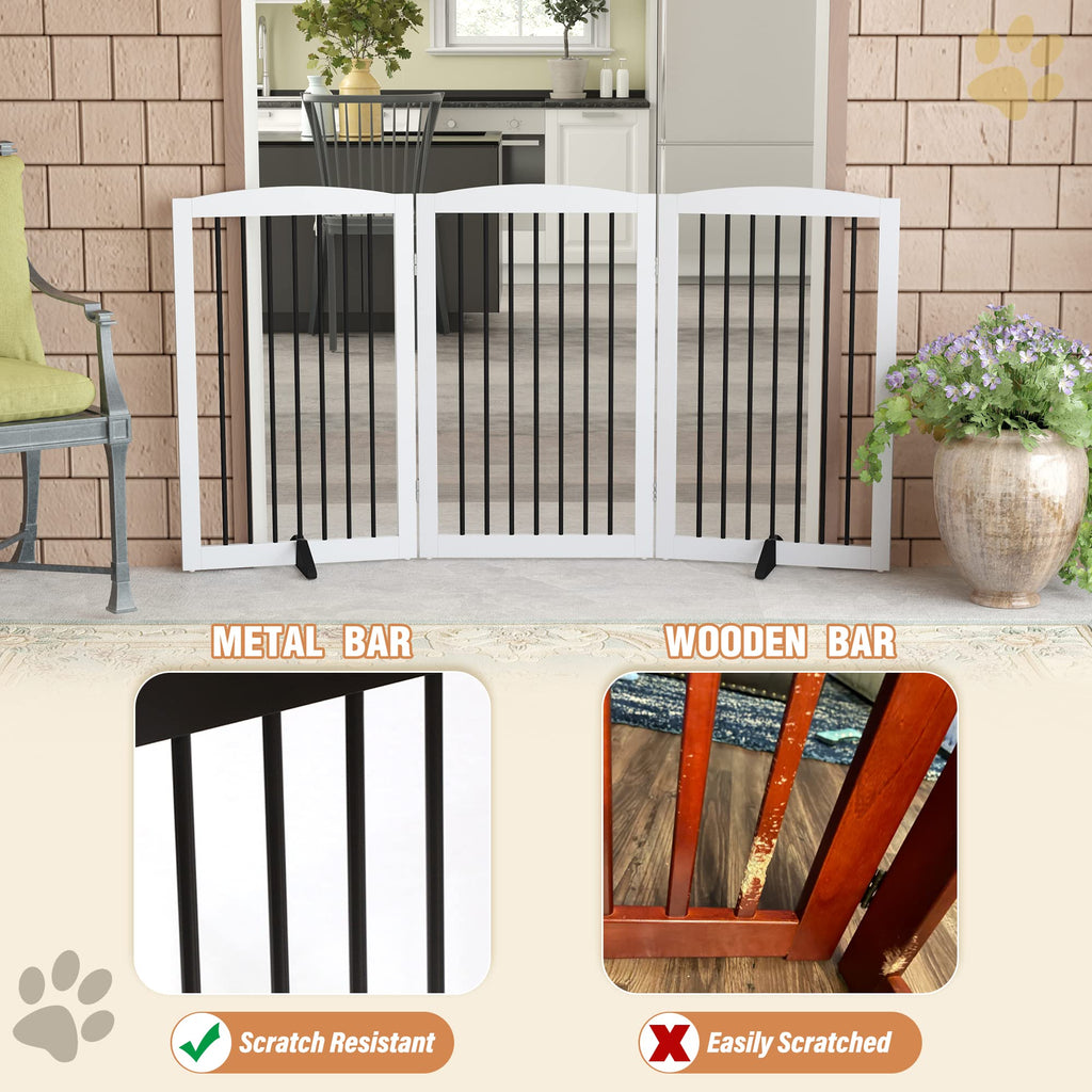 Freestanding Solid Wood Folding Pet & Dog Barrier Gate with Support Feet for Wide Indoor Openings, Hallways & Stairs