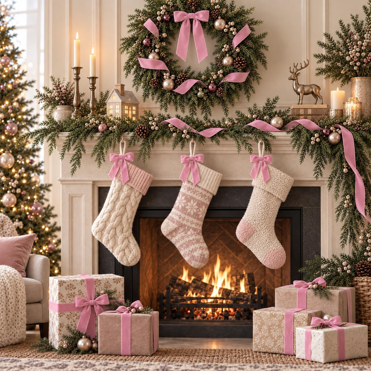 25 Yards Pink Velvet Ribbon for Christmas Tree, 1.5 Inch