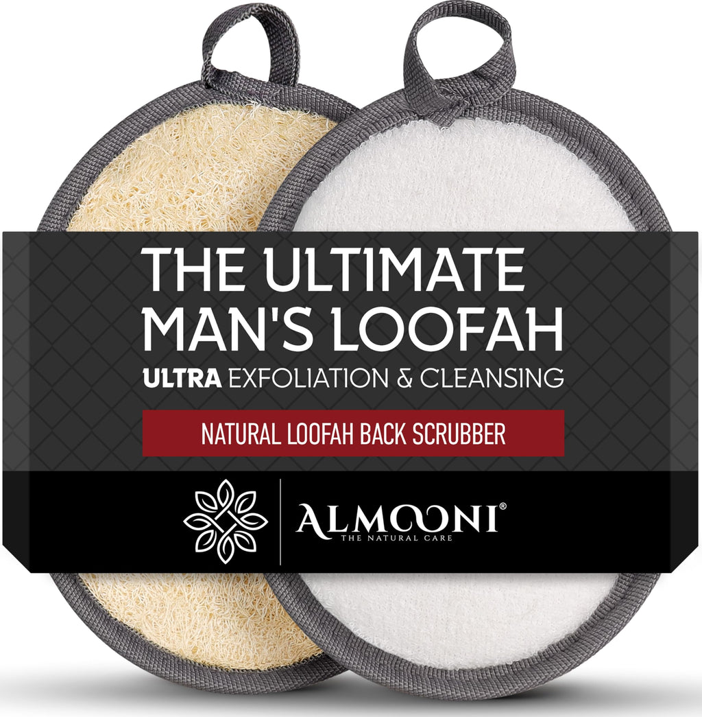 Loofah Sponge Body Scrubber for Men, Gray, 2 Count