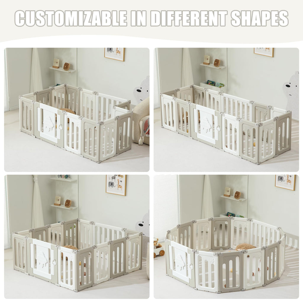 14-Panel Modular Foldable Baby Playpen & Safety Activity Yard with Locking Walk-Through Gate for Infants & Toddlers