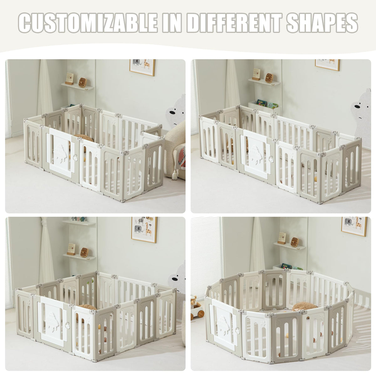 14-Panel Modular Foldable Baby Playpen & Safety Activity Yard with Locking Walk-Through Gate for Infants & Toddlers