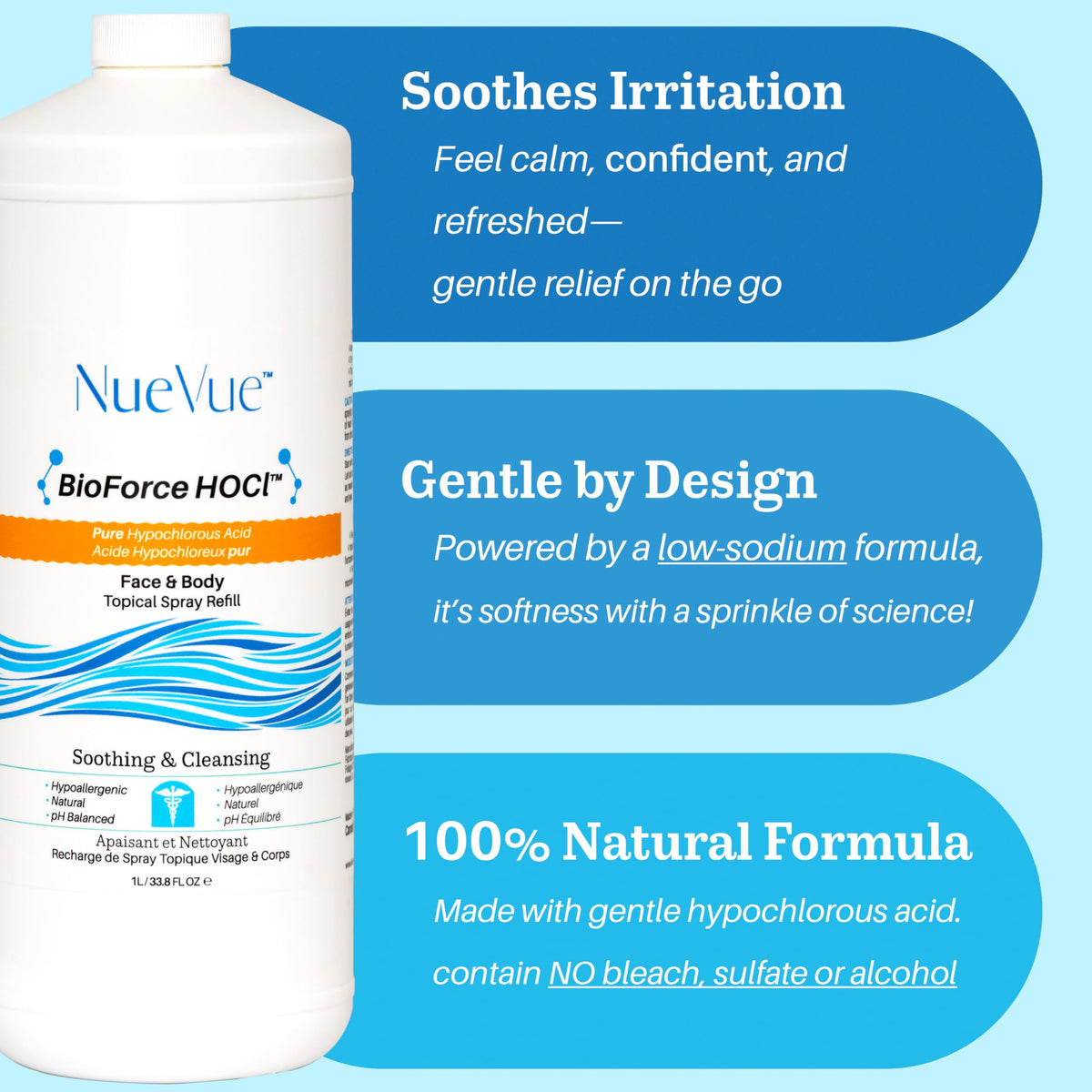 BioForce HOCl Pure Hypochlorous Acid Spray Refill for Face & Body (33 Oz) - Acne-Prone Skin & Eczema, Piercing