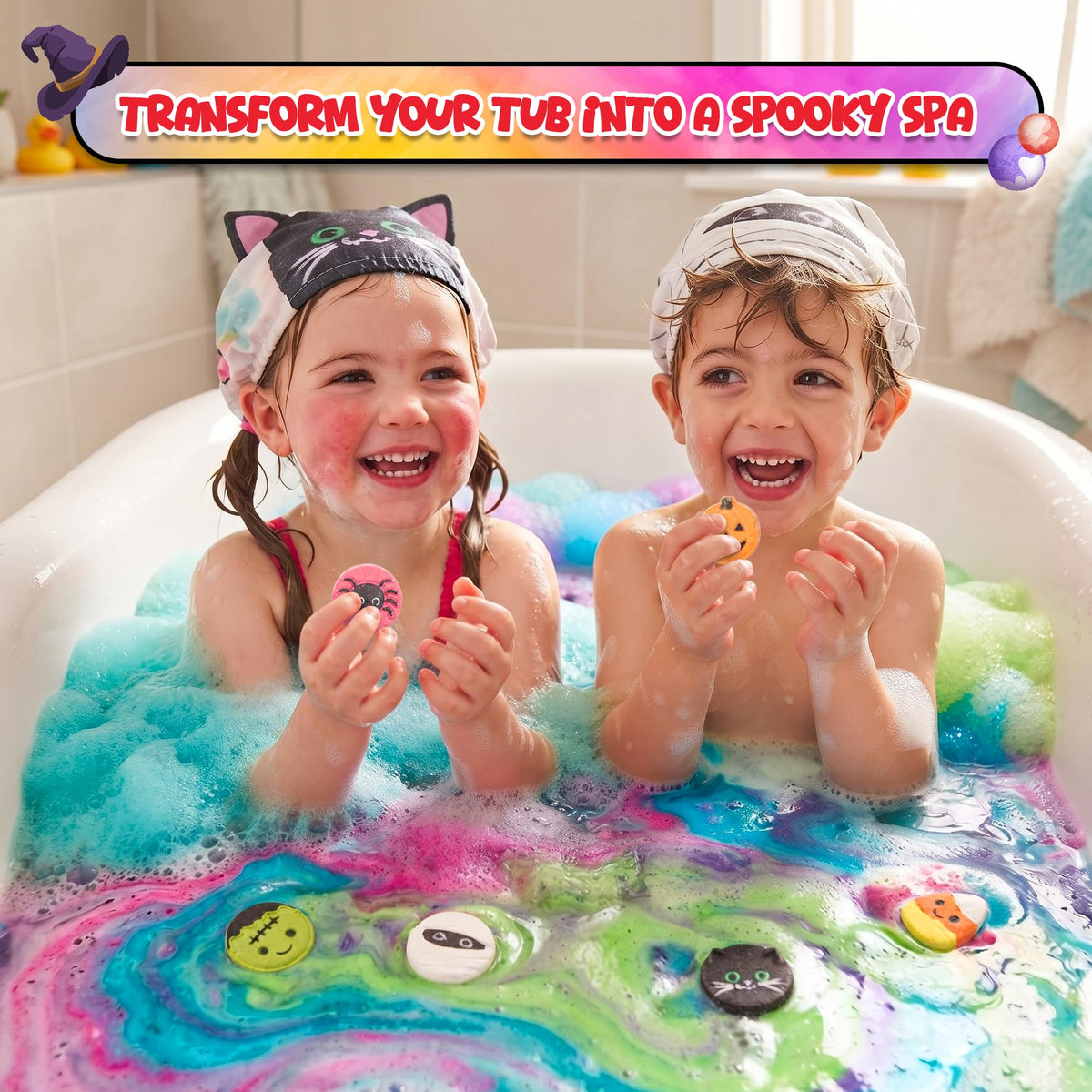 Halloween Bath Bombs, 6 Spooky Designs, Fizzing Bath Bomb Gift Set