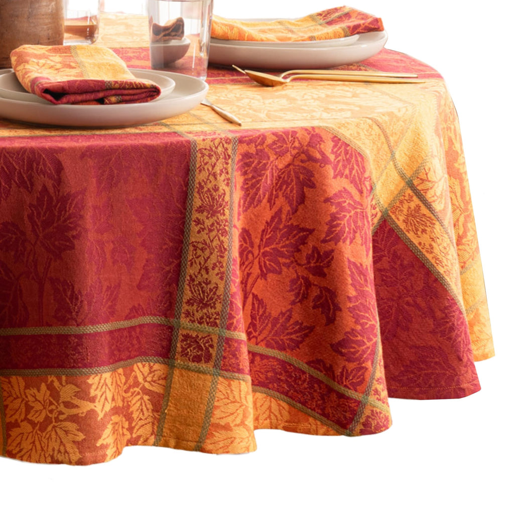 Maplewood Jacquard Harvest Cotton Tablecloth, Multicolor - 70" W x 70" L Round