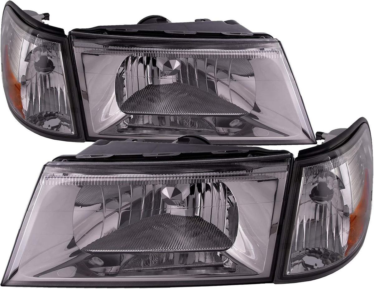PERDE Headlights And Side Marker Lights (4Pc Set) Chrome With Performance Lens Compatible with 2003-2004 Grand Marquis