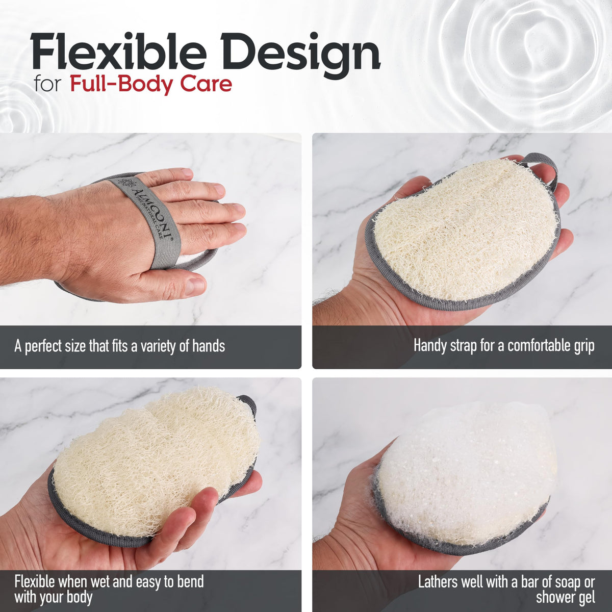 Loofah Sponge Body Scrubber for Men, Gray, 2 Count
