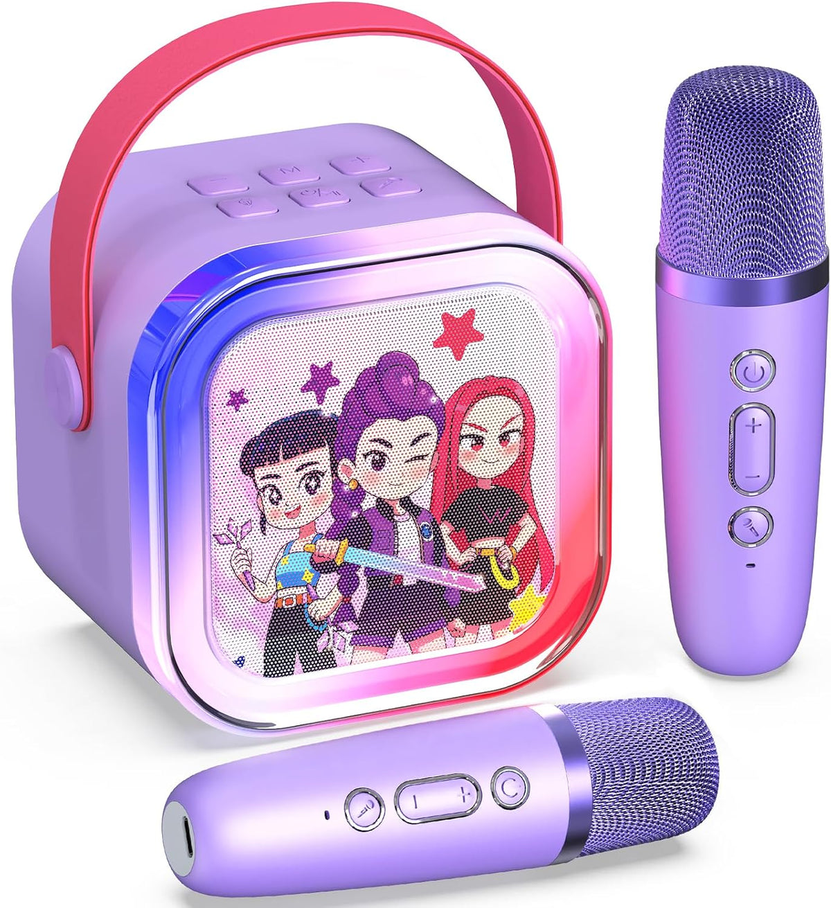 Mini Karaoke Machine for Kids,5 Voice Effects - Portable Bluetooth Speaker with 2 Wireless Mics LED Lights for Boys