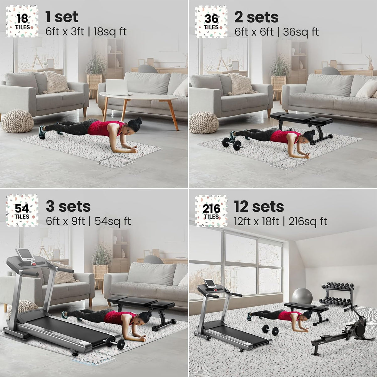 Gym Mats Set - EVA Interlocking Foam Floor Tiles (12.6"x12.6"x0.4") Protective Gym Flooring Sports Home Workout