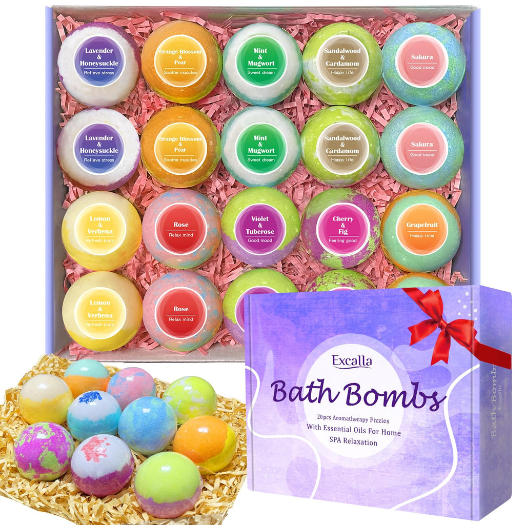 Bath Bombs for Women, 20 Pcs Handmade Bubble Bathbombs Gift Set, Shea & Coco Butter Dry Skin Moisturize, SPA Relaxing