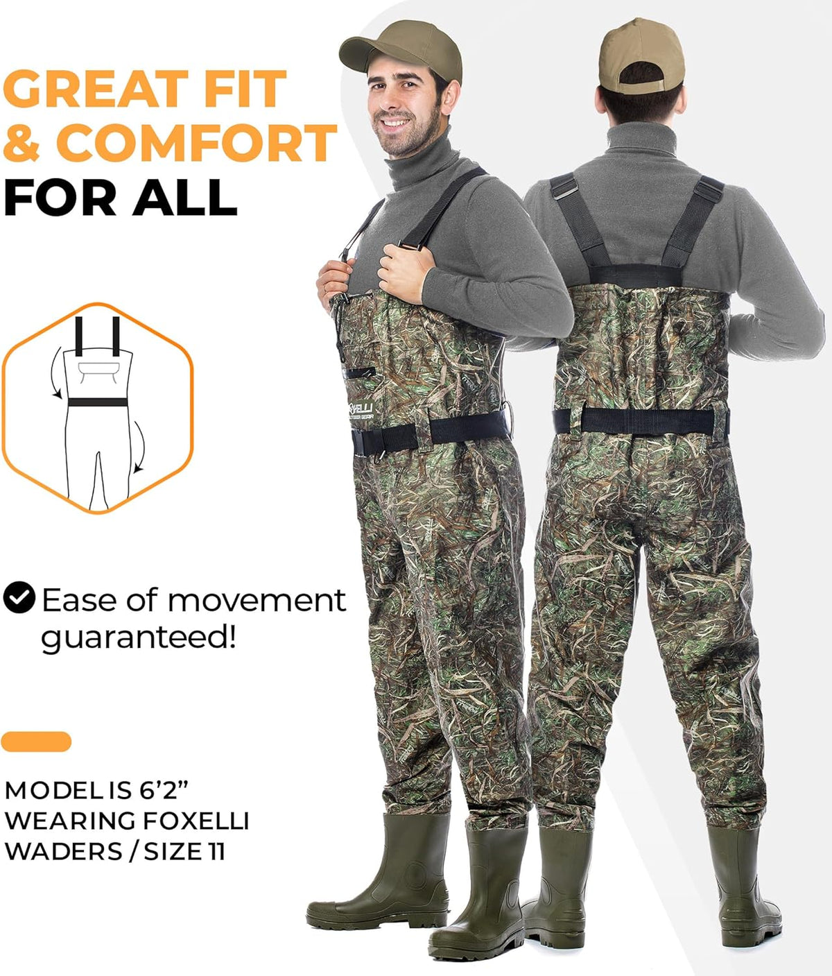 Chest Waders – Waterproof 2-ply Nylon/PVC Camo Hunting Fishing Waders for Men and Women with Boots