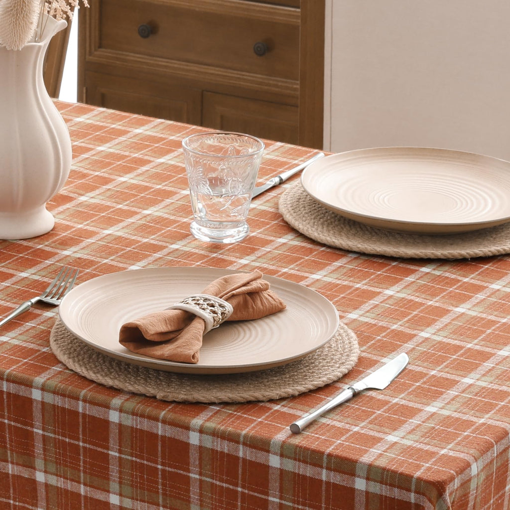 Fall Checkered Tablecloth Rectangle, 54 x 80 Inch, Orange
