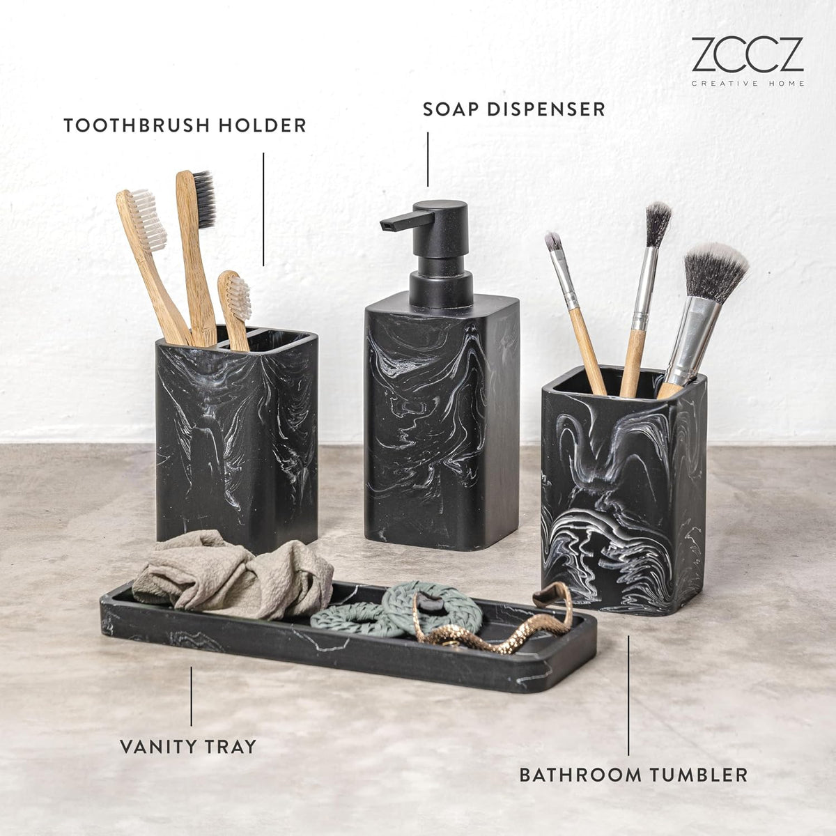 Bathroom Accessory Sets, 4 Pieces Bathroom Accessories Complete Set Vanity Countertop Accessory Set, Includes Lotion