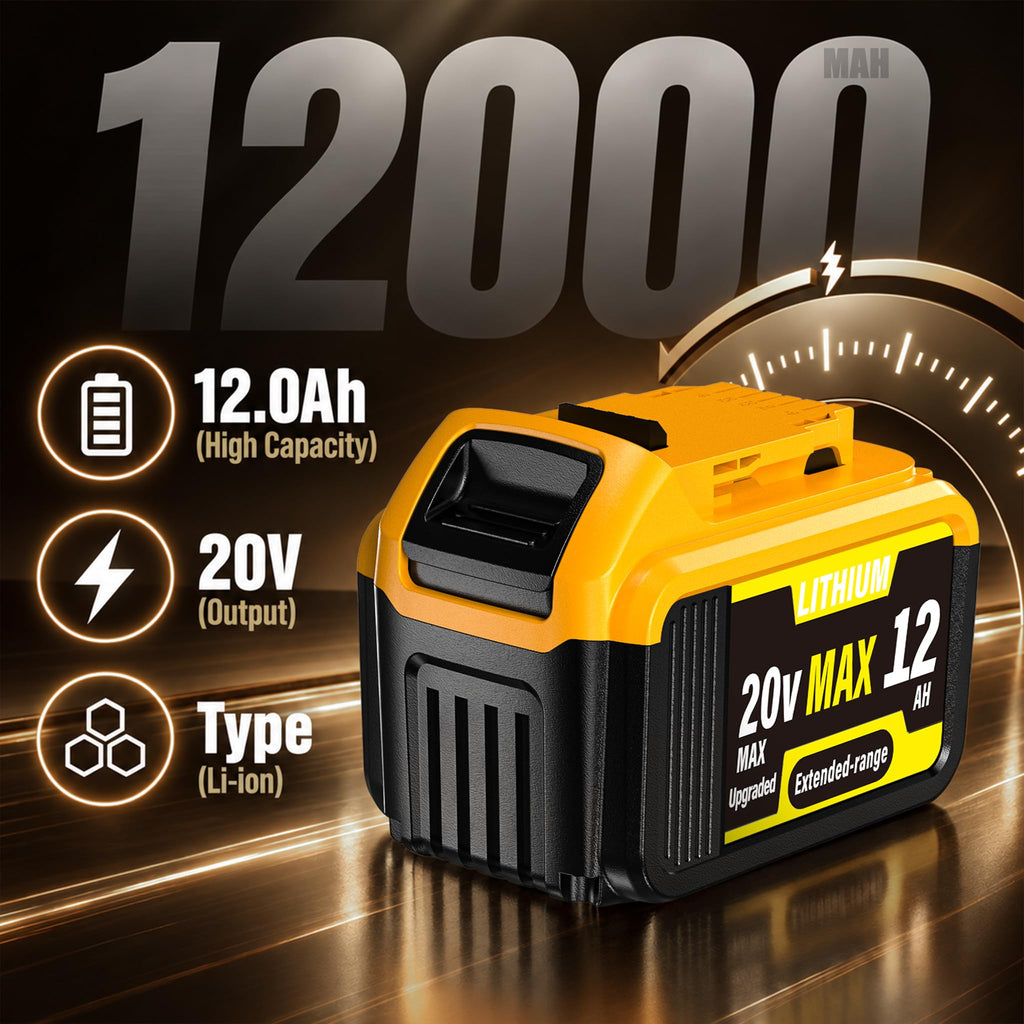 2-Pack 12000mAh High-Capacity Replacement for Dewalt 20V Max Battery