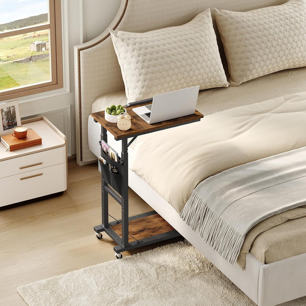 Overbed Table, Mobile Bedside Table for Room, Adjustable Height