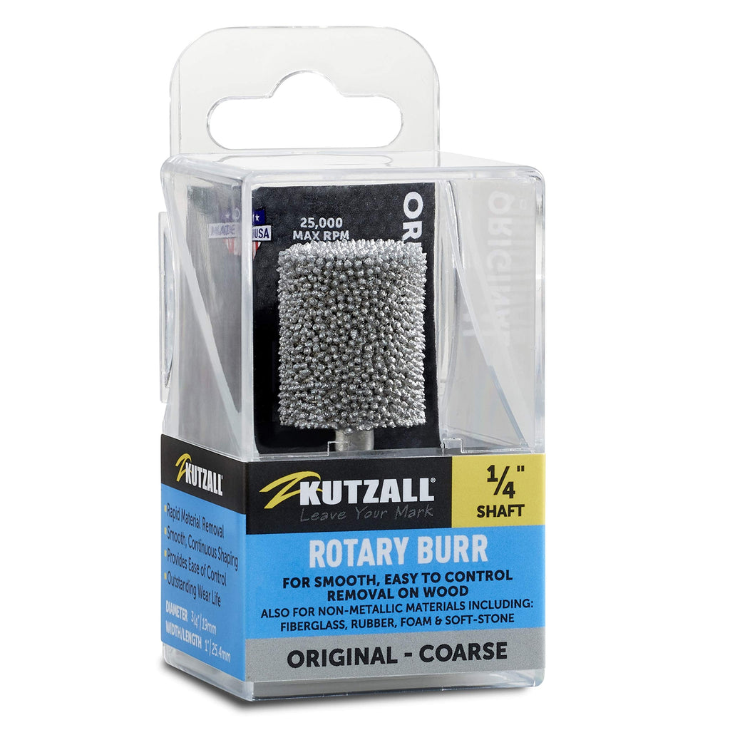 Kutzall Original Cylinder Rotary Burr, 1⁄4" Shaft, Coarse - Wood Carving Bit for Bosch, DeWalt, Milwaukee. Abrasive Tungsten Carbide, 3⁄4" (19mm) Head Dia. X 1" (25.4mm) Length, C-34