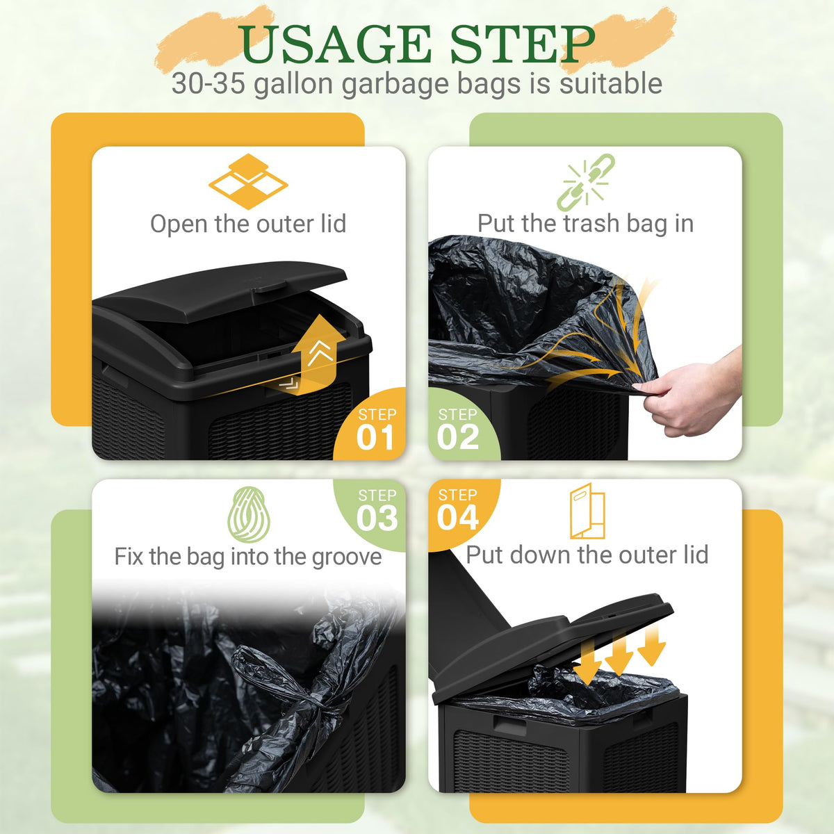 33 Gallon Outdoor Trash Can with Lid, Waterproof, Dark Black