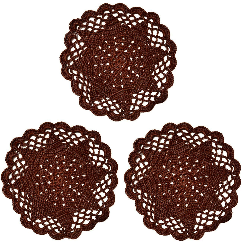 3 PCS 7 Inch Crochet Lace Doilies Coasters Handmade Knitted Small Plants Mug Cup Place Mats (Brown)