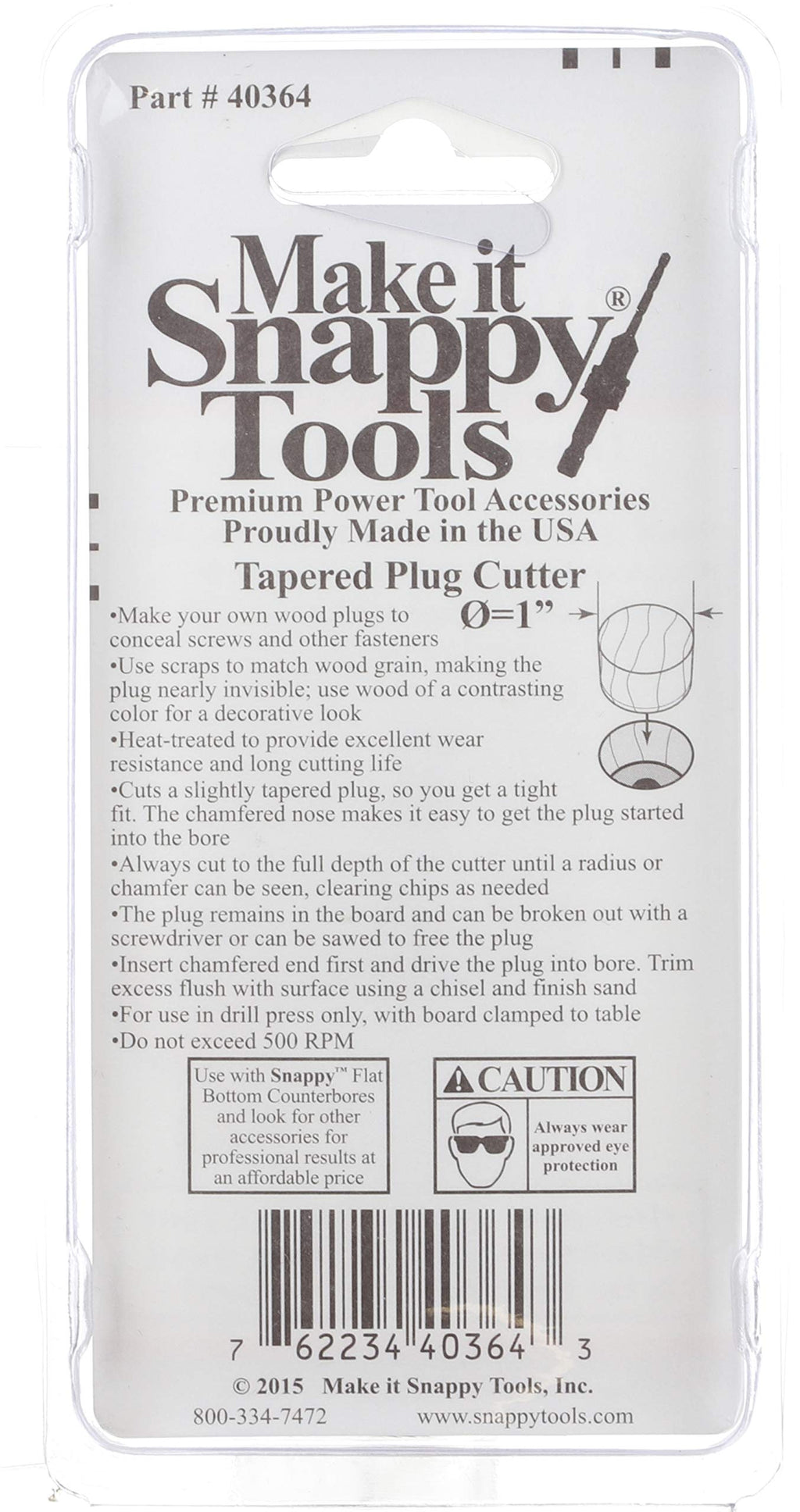 Snappy 1" Tapered Hex Shank Plug Cutter Made in USA