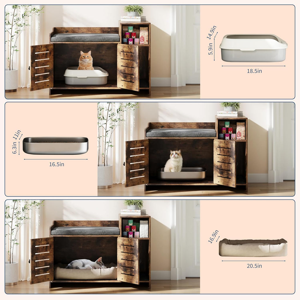 Cat Litter Box Enclosure, Hidden Litter Box Cabinet Furniture with Scratch Pad, Farmhouse Indoor Cats House with