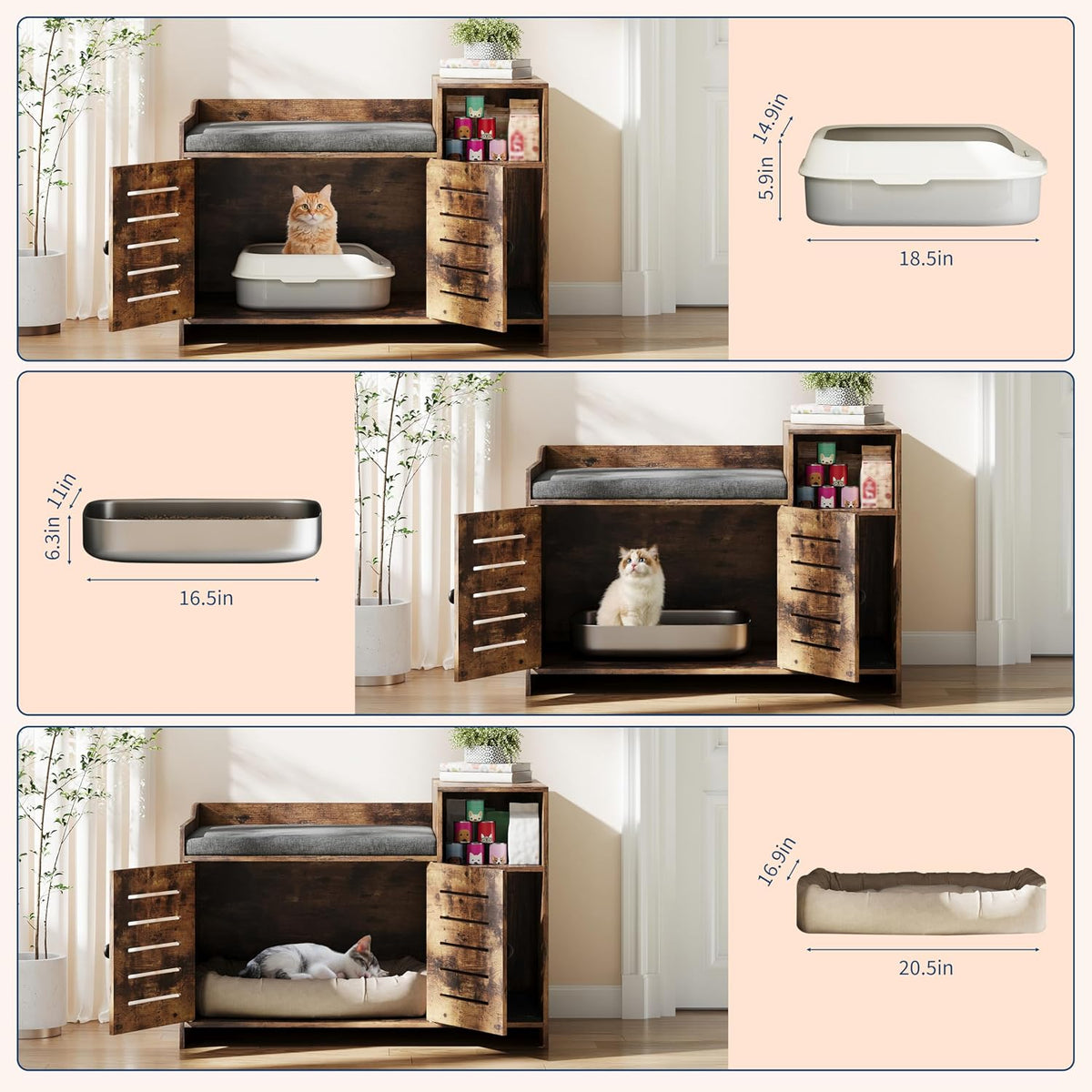 Cat Litter Box Enclosure, Hidden Litter Box Cabinet Furniture with Scratch Pad, Farmhouse Indoor Cats House with