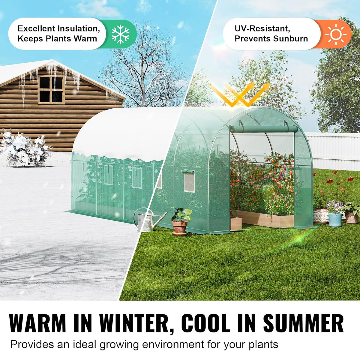 Walk-in Tunnel Greenhouse, 14.6x6.4x6.3 ft Hoop House Greenhouse Tunnel, Plant Hot House with Galvanized Steel Frame