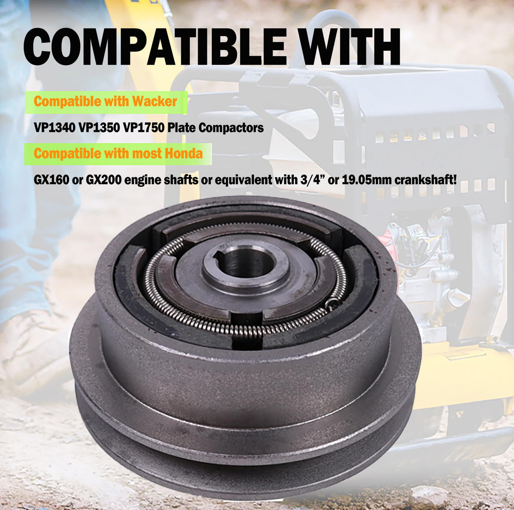 JEENDA Clutch 5" Single Pulley 1/2” V-Belt 3/4" Bore Compatible with Wacker VP1340 VP1350 VP1750 Plate Compactors for Honda GX160 or GX200 Engine Shafts