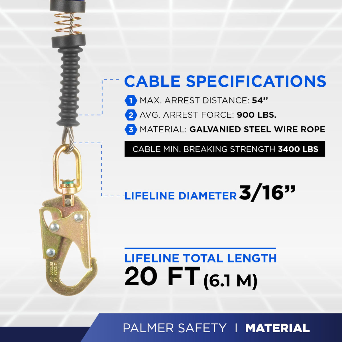 SRD 20 FT. Self Retracting Lifeline I ANSI Z359.14-2021 Class 1 I SRL Device Swivel Top Galvanized Cable w/Small