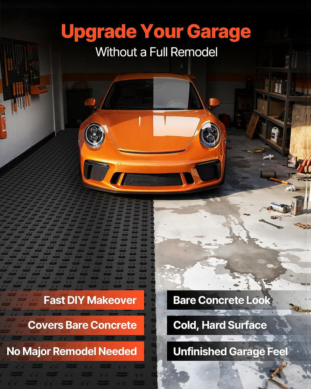 Garage Floor Tiles 12 x 12 x 0.53 inch, Interlocking Design Ease of Installation Double-Sided Texture Non-Slip