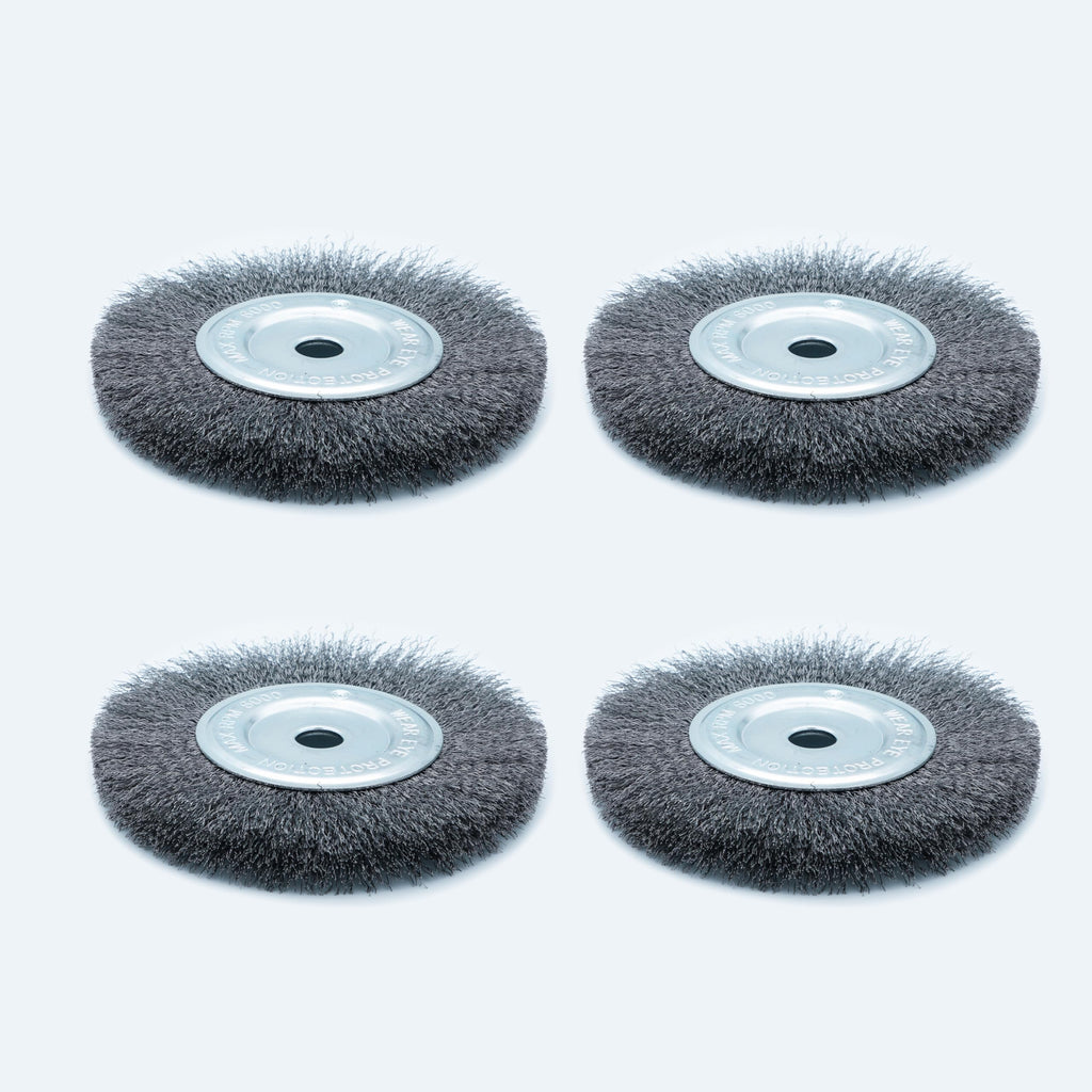 Eco Walker 6inch Bench Wire Wheel Brush Set for Bench Grinder - Coarse & Fine Crimped Carbon Steel (0.012in & 0.008in), 1/2in & 5/8in Arbor - Rust, Burr, Paint, and Corrosion Removal (4)