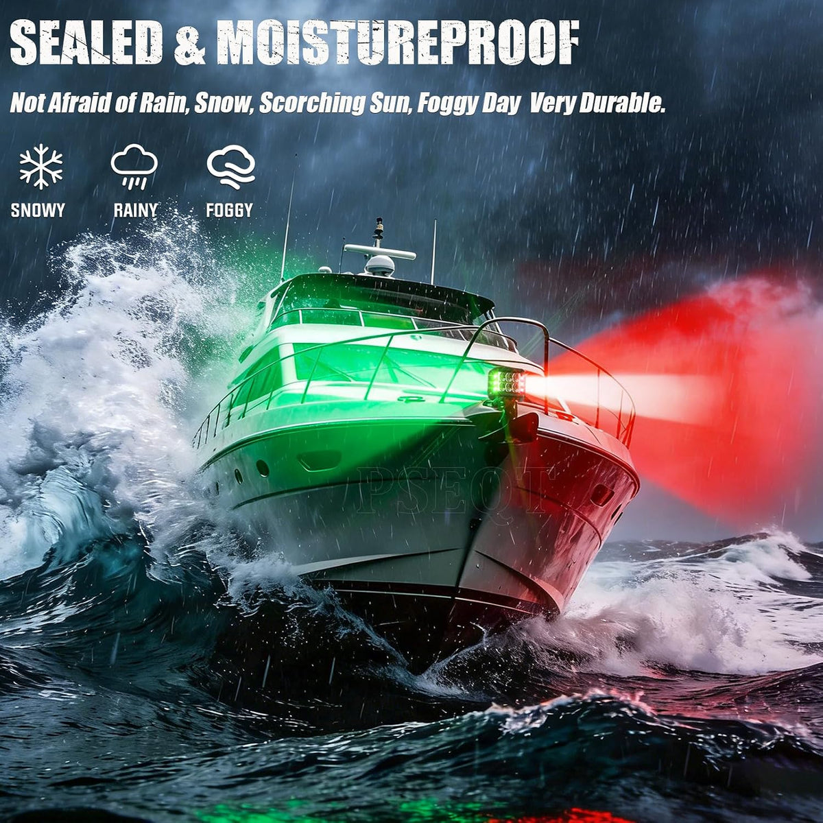 PSEQT 12LED Red Green White Marine Boat Navigation Light, 12V-24V Waterproof LED Boat Bow Stern Center Light with 5 Modes (Steady-on/Strobe), Aluminum Housing for Yacht Sailboat Pontoon Boat, 2Pcs